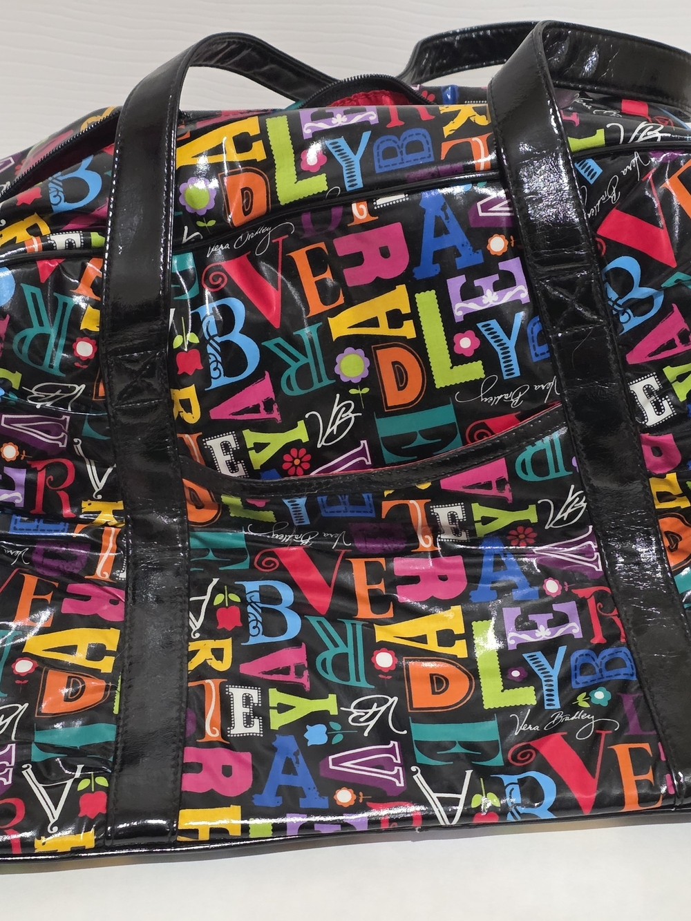 Vera Bradley Black Multicolor Letter Print Tote Bag Duffel Large